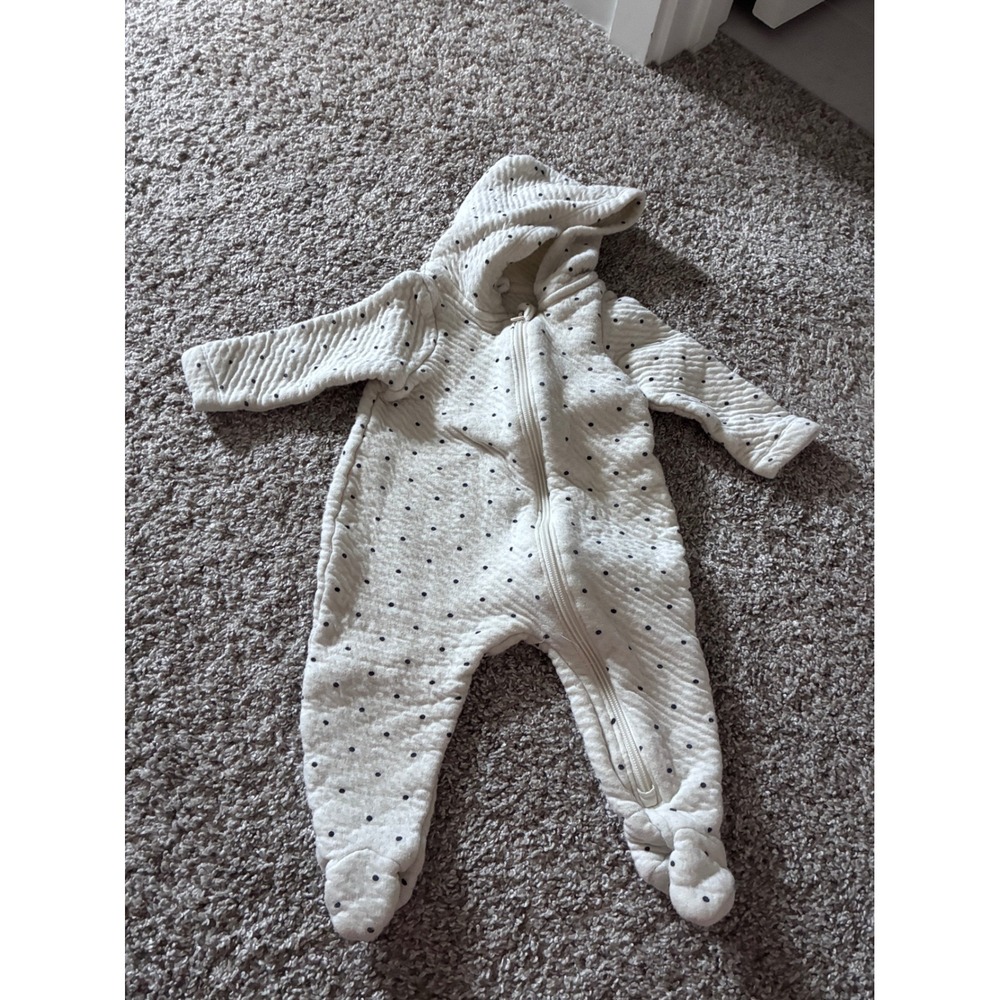 Mighty Goods Baby Hooded Quilted Suit Polka Dot‎ Cream Footed Romper 9 Months